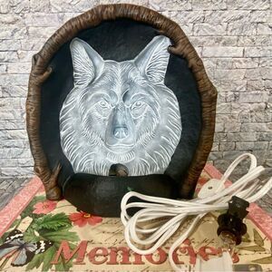 Vintage Ceramic Wolf Night Light Southwestern Style Table Lamp Rustic Decor